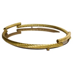 Dimart Brass Italian Round Tray with Smoked Glass 1980s