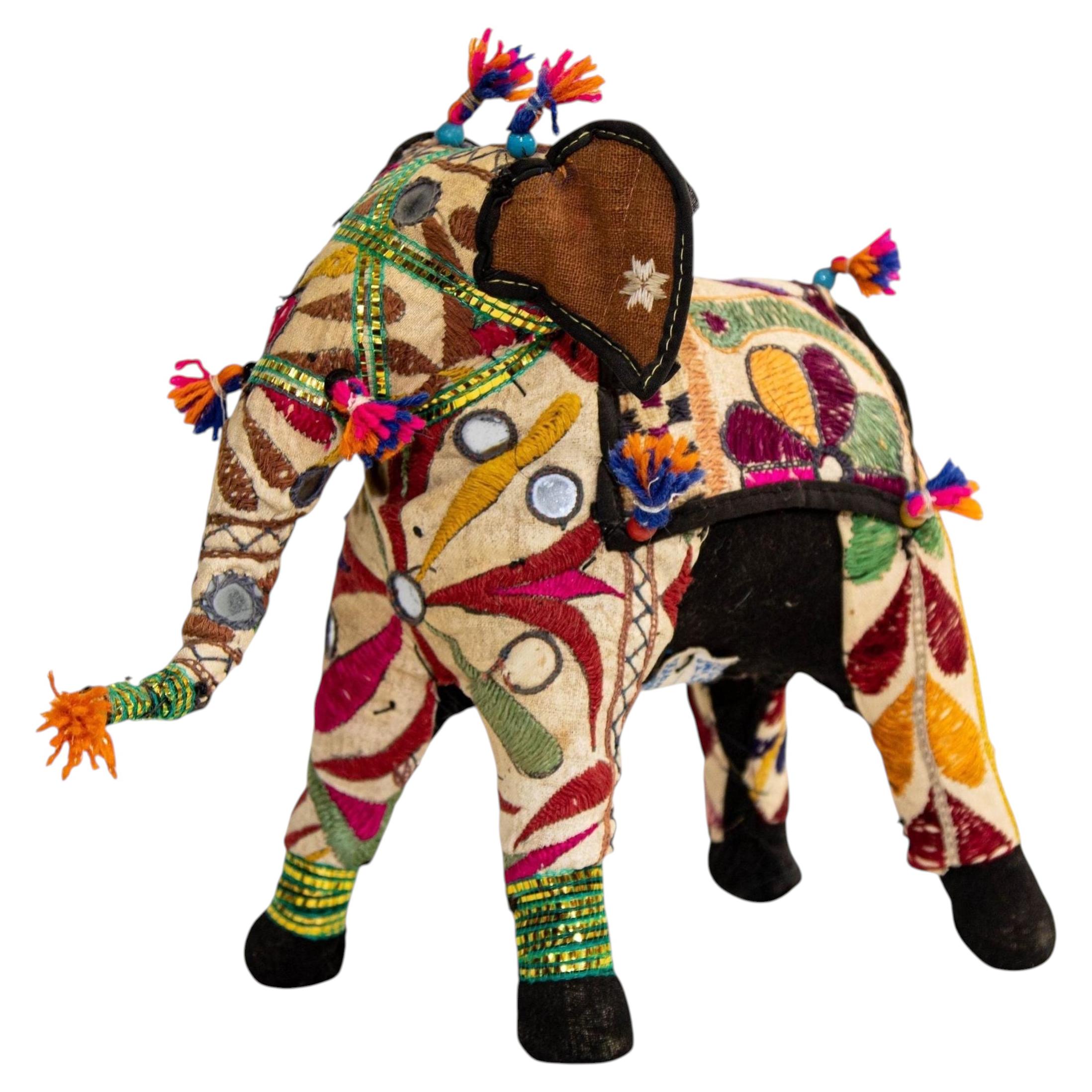 Elefante ricamato in cotone vintage del Raj, India, 1950