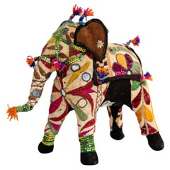 Vintage Raj Hand-Crafted Stuffed Cotton Embroidered Elephant, India, 1950