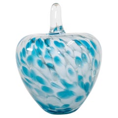 Mid-Century Modern Murano Art Glass Blue and Clear Apple Sculpture Paperweight