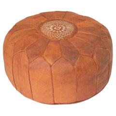 Handcrafted Vintage Moroccan Leather Pouf with Moorish Design