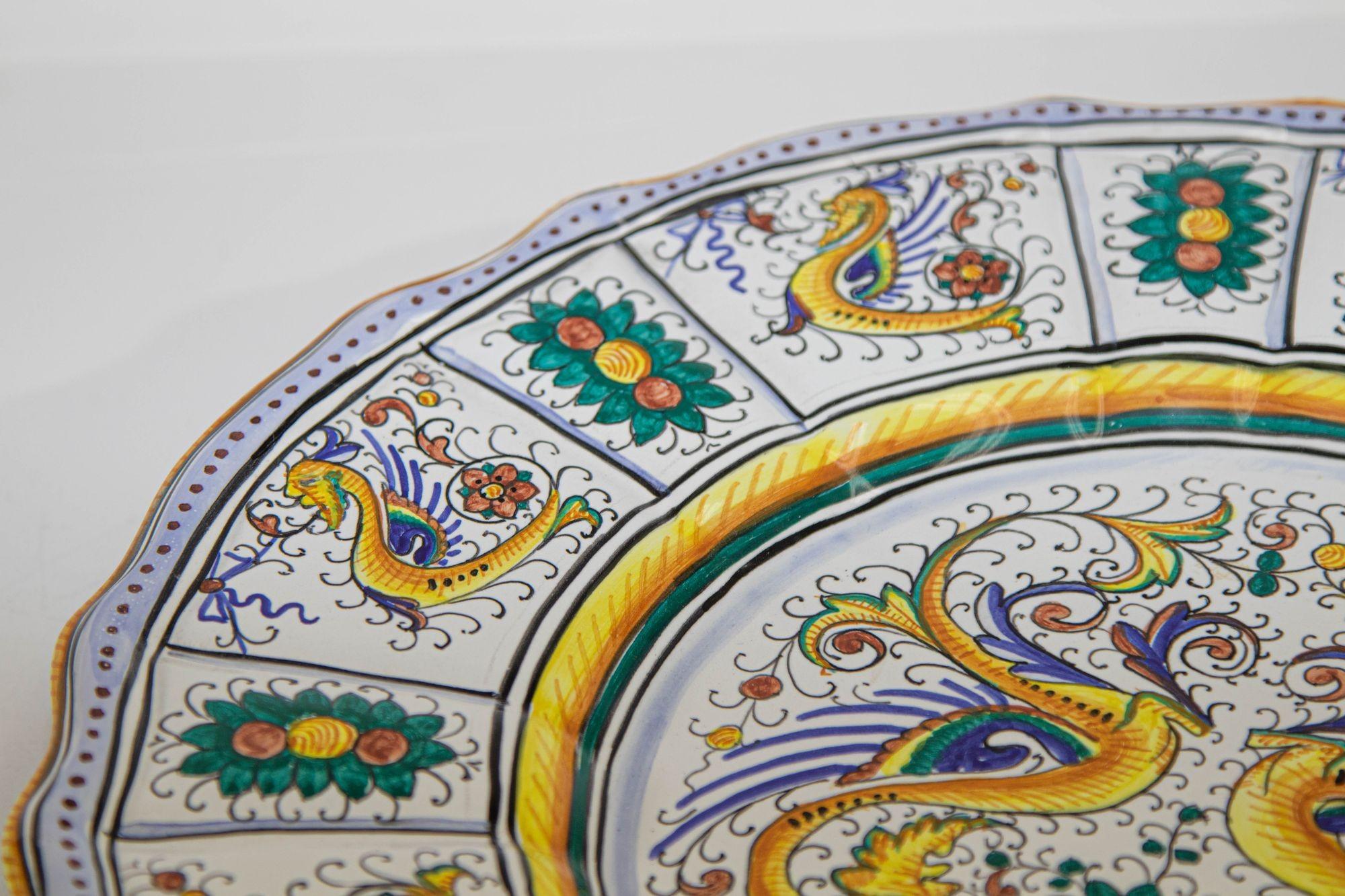 Vintage Majolica Deruta Raffaellesco Decorative Ceramic Wall Plate 14'75 inches For Sale 4