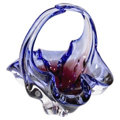Kobaltblauer Korb aus Murano-Kunstglas mit Henkel 1970er Jahre Italien