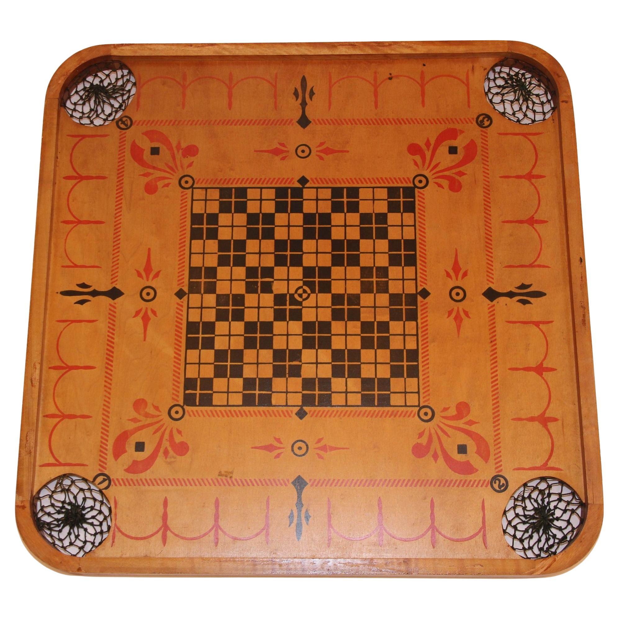 Antique Carrom Large Wooden Game Board Double-Sided No. 1 Archarena Style 'E' For Sale