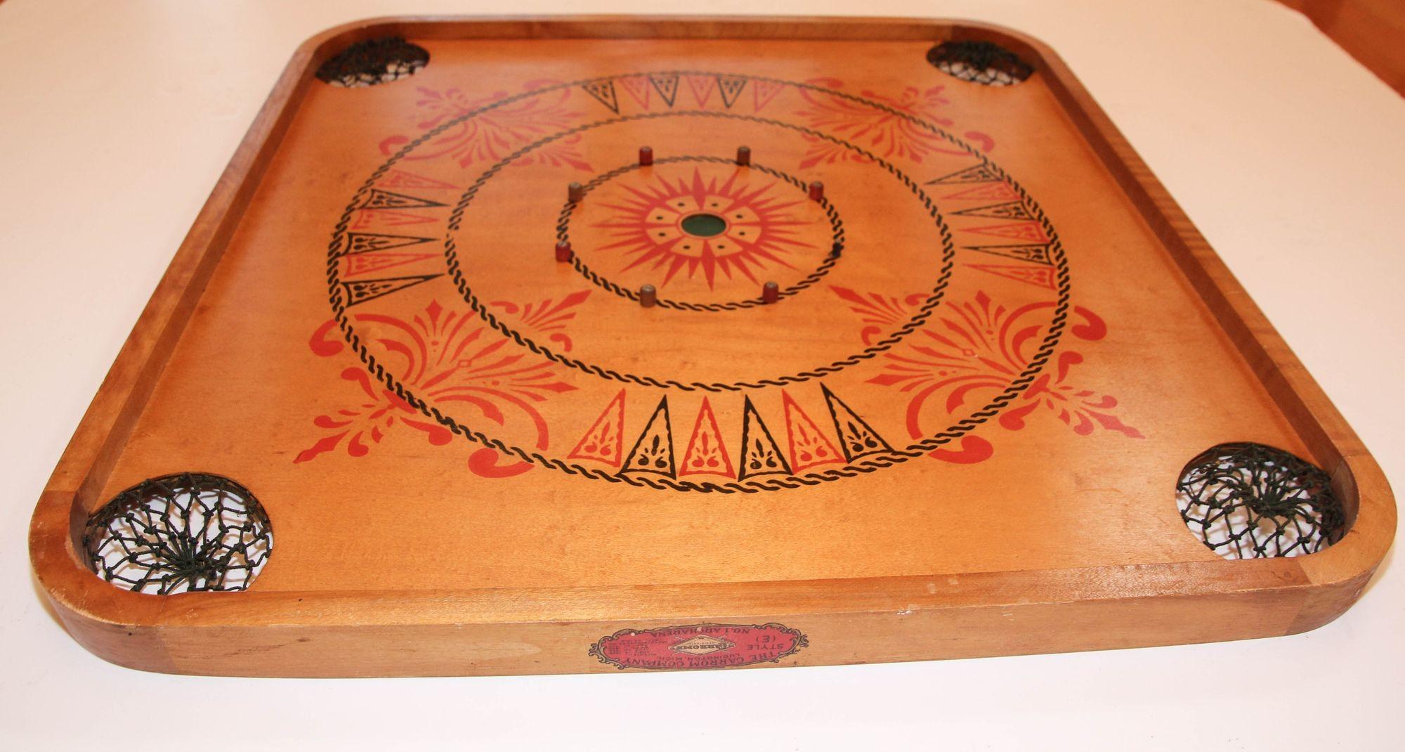 Antique carrom large wooden game board double-sided no. 1 Archarena Style (E).
Antique Carrom Company 1907 Wood Game Board Double Sided, made in USA.
This antique Carrom-Archarena Co. wooden game board is double-sided with original decals.
Each