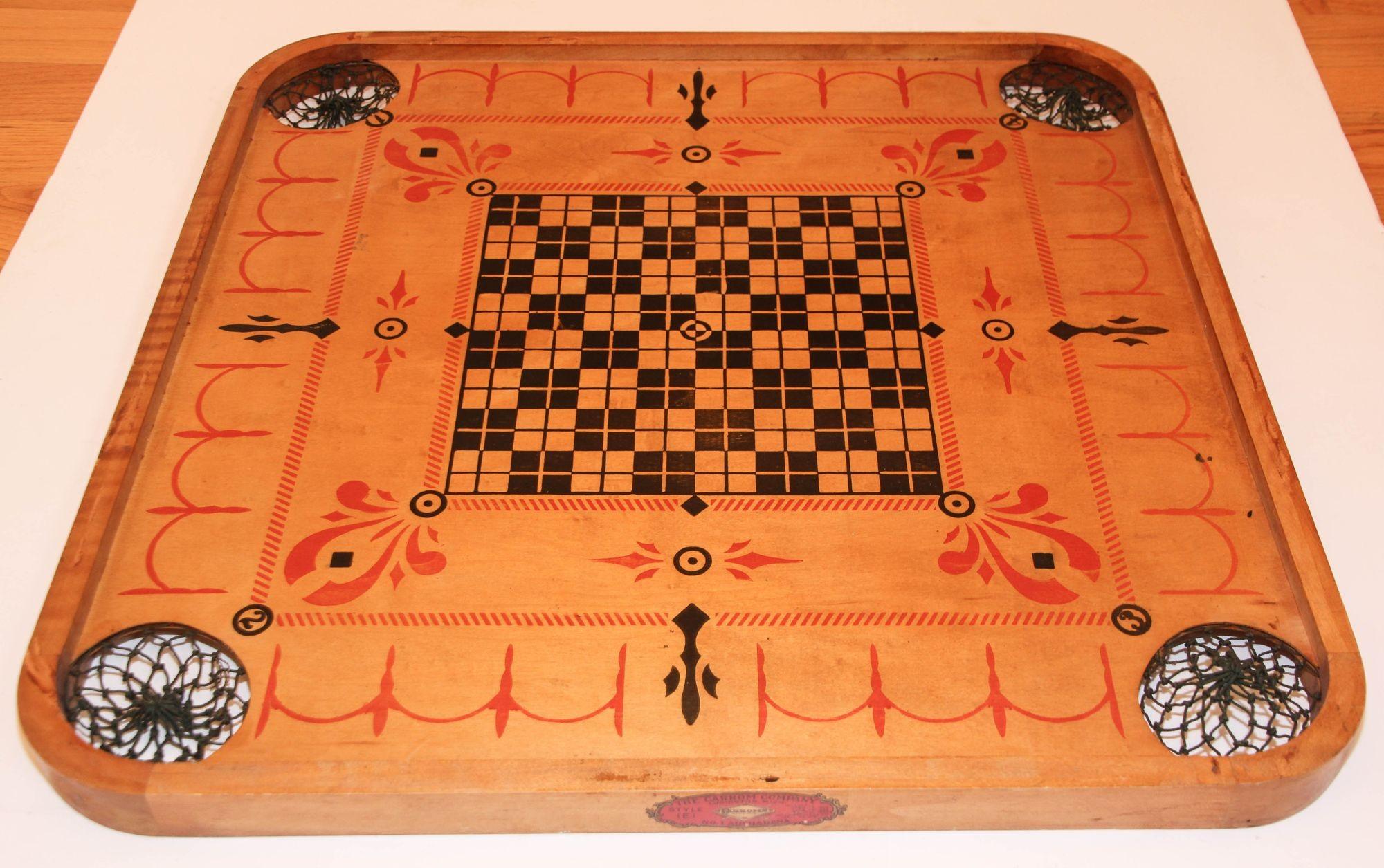 Antikes Carromes großes Holz-Spielbrett, doppelseitig, Nr. 1 Archarena-Stil 'E' im Angebot 5