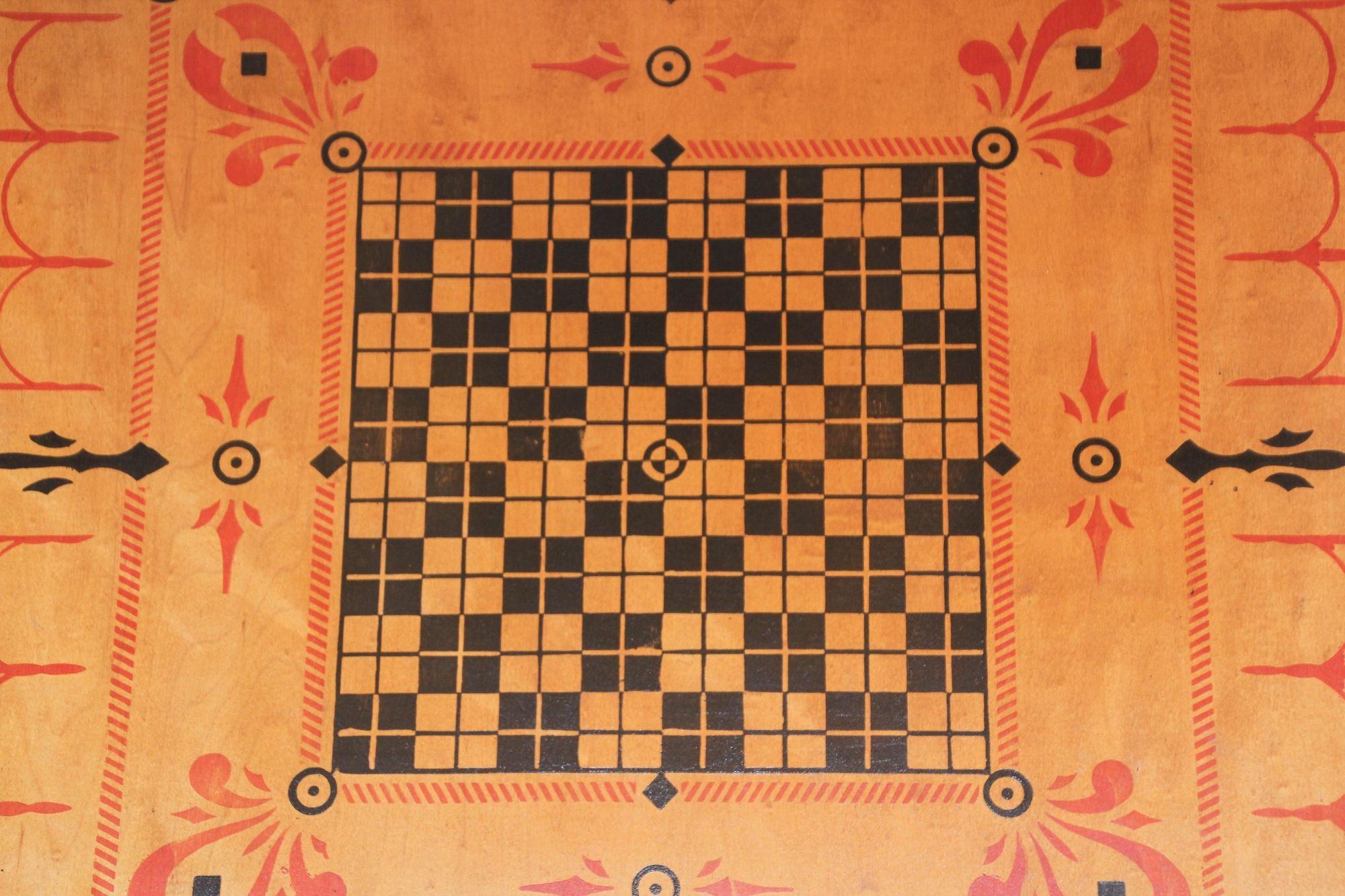 Antikes Carromes großes Holz-Spielbrett, doppelseitig, Nr. 1 Archarena-Stil 'E' im Angebot 13