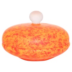Vintage Venetian Murano Bright Orange Italian Art Glass Covered Bowl