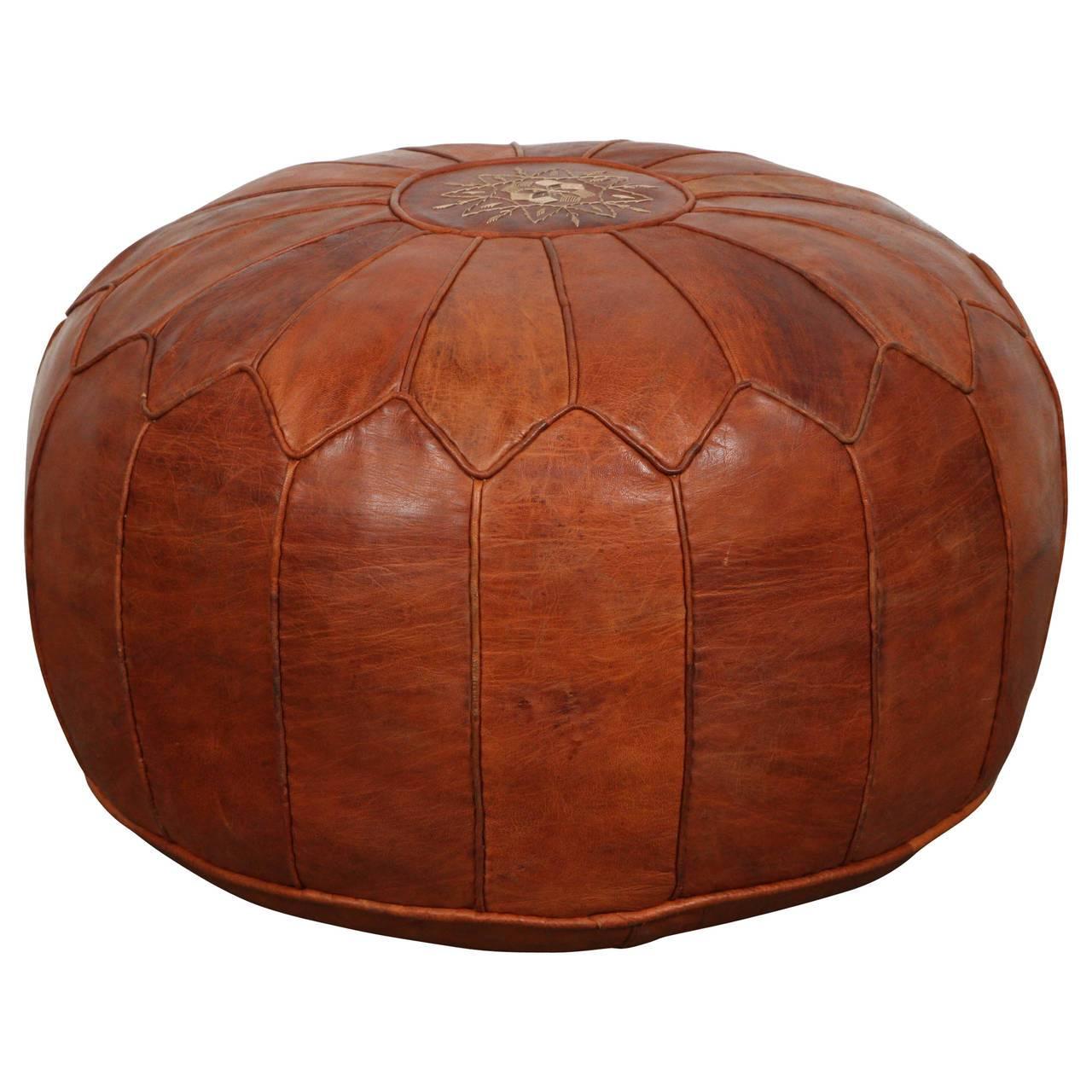 Large Vintage Moroccan Leather Pouf