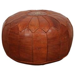 Large Vintage Moroccan Leather Pouf