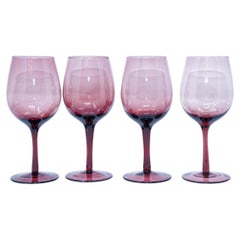 Vintage French Amethyst Purple Hand-Blown Wine Glasses, Set of 4, circa 1980