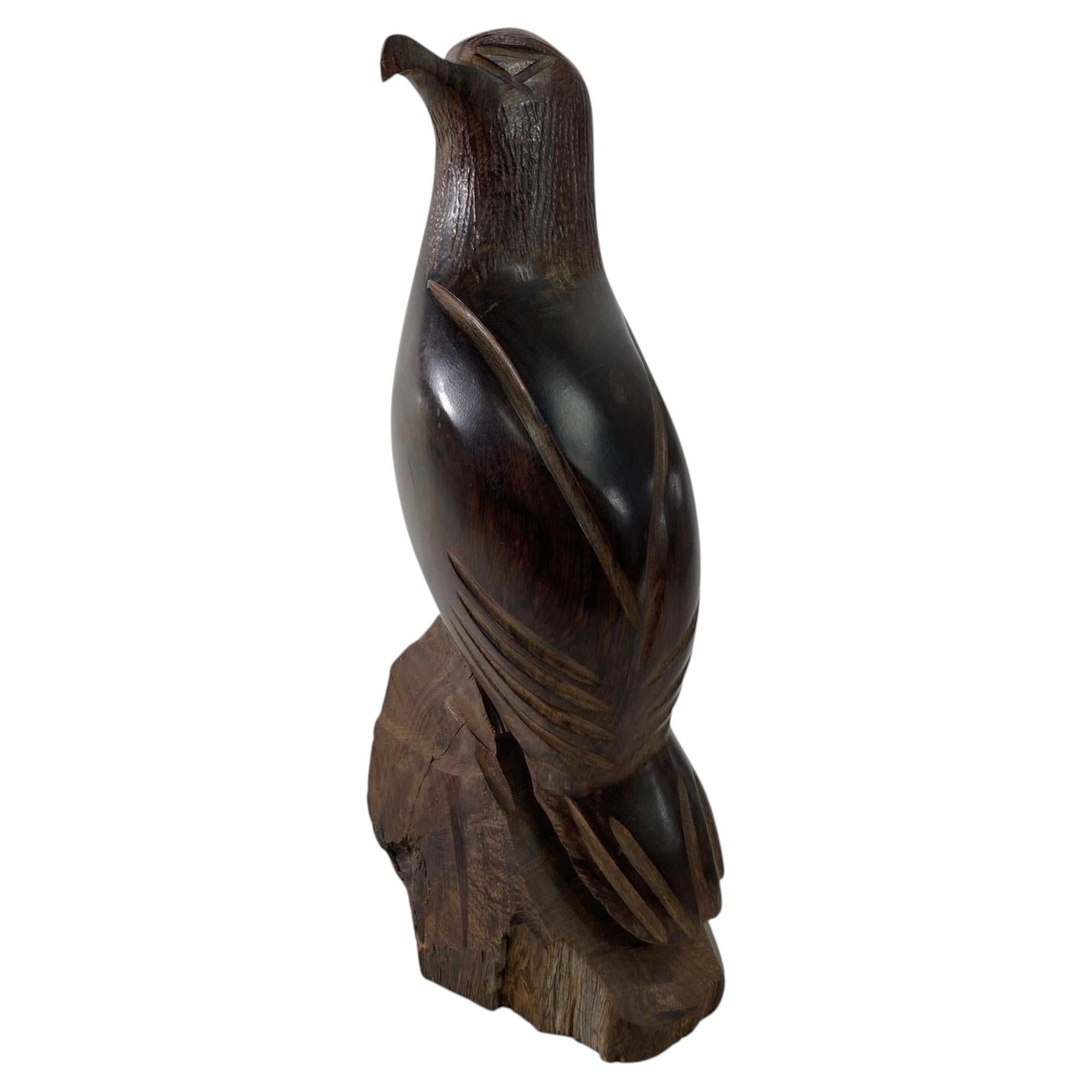 Hand-Carved Ironwood Falcon Sculpture, Folk Art, Mexico, Circa 1970