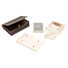 Vintage Hand Tooled Leather Playing Card Case with 2 Decks, 1980