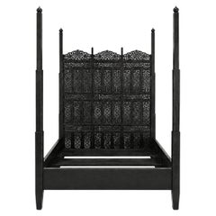 Hand-Carved Indo-Portuguese Moorish Queen Four-Poster Bed, India, 2000
