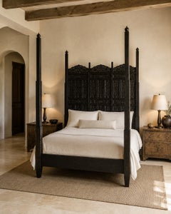 Hand-Carved Indo-Portuguese Moorish Queen Four-Poster Bed, India, 2000