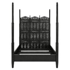 Hand-Carved Indo-Portuguese Moorish Queen Four-Poster Bed, India, 2000