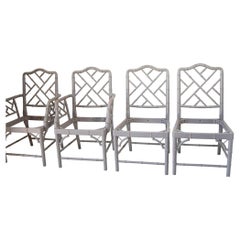 Chinese Chippendale Faux Bamboo Chairs Jonathan Adler Style Set of Four