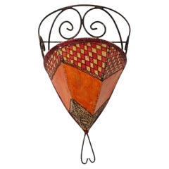 Moroccan Wall Sconce Iron and Hand Painted Parchment