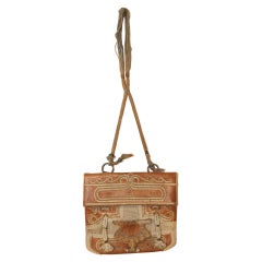 Antique Hand Tooled Leather African Tribal Moroccan Bag Collectible, 1940s