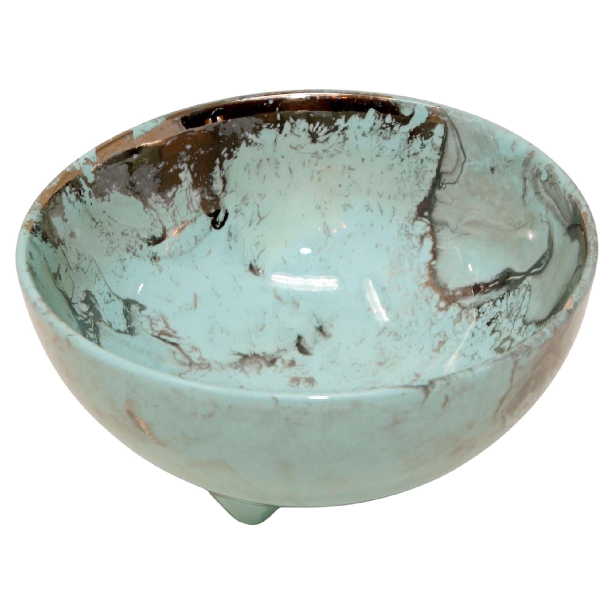 Sascha Brastoff Cuenco con pie "Surf Ballet" Azul aguamarina y plata