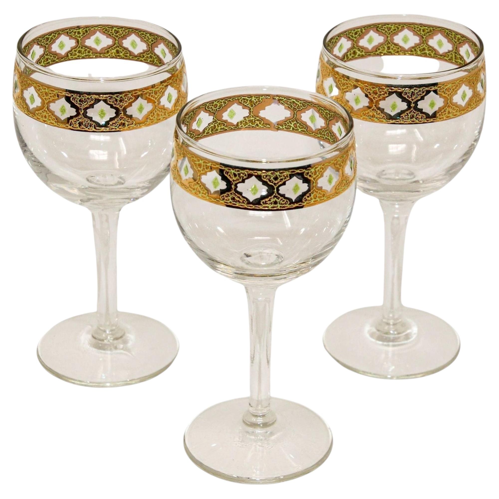 Set of 3 Vintage Culver Ltd Tyrol 22k Gold Rim Banding Wine Glasses For Sale