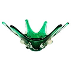 Murano Italian Art Glass Bowl Emerald Green Large Centerpiece circa 1950