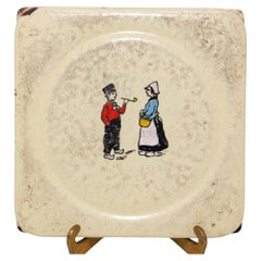 Ancien service de table en métal émaillé peint à la main, thème néerlandais, pièce de collection, années 1920