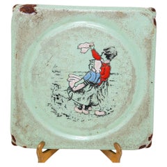 Antique Danish Hand Painted Dutch Theme Enamelware Metal Collectible Trivet 1920