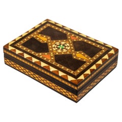 Moorish Spain Inlaid Marquetry Box, Handcrafted Fruitwood, 1950s