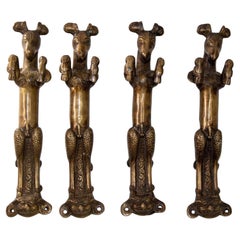 Tibetan Bronze Horse Door Pull Handle Jumping Male Animal Shape Set of 4