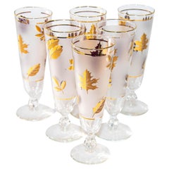 Bicchiere Libbey Golden Foliage Pilsner del 1950, set di 6 bicchieri smerigliati con foglia d'oro