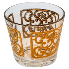 1950s Georges Briard Glass Ice Bucket Luxury Barware 22 K Gold Spanish Scroll