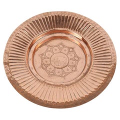 Antique Hand-Hammered Copper Tray, Geometric Design, India, 1940s