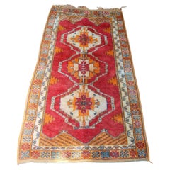 1960s Moroccan Berber Rug Burnt Orange Blue Cream and Pink