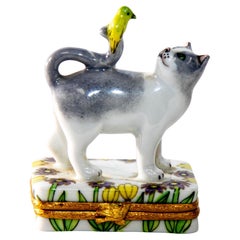 Vintage Artoria Limoges Collectible Box Cat with Canary