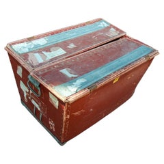 1940s French industrial Original Suroy Industrial Red Storage Bin Metal Handles
