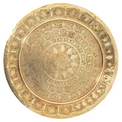 Antique Middle Eastern Round Brass Tray Islamic Moorish Style 23.5 in. Diameter