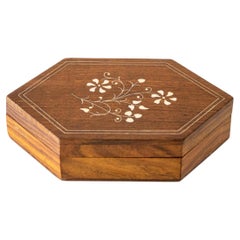 Handcrafted Moroccan Bone Inlaid Hexagonal Wood Trinket Box, 1960s