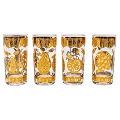 1960s Culver Cocktail Glasses with 22-Karat Gold Florentine Pattern Set of Four