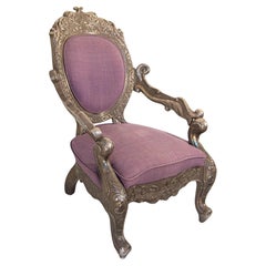 Antique Anglo-Indian Silver-Clad Repoussé Throne Armchair, India, circa 1890