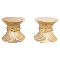 Pair of Large Sheaf of Wheat Rattan Side Tables, McGuire Style, 1970s
