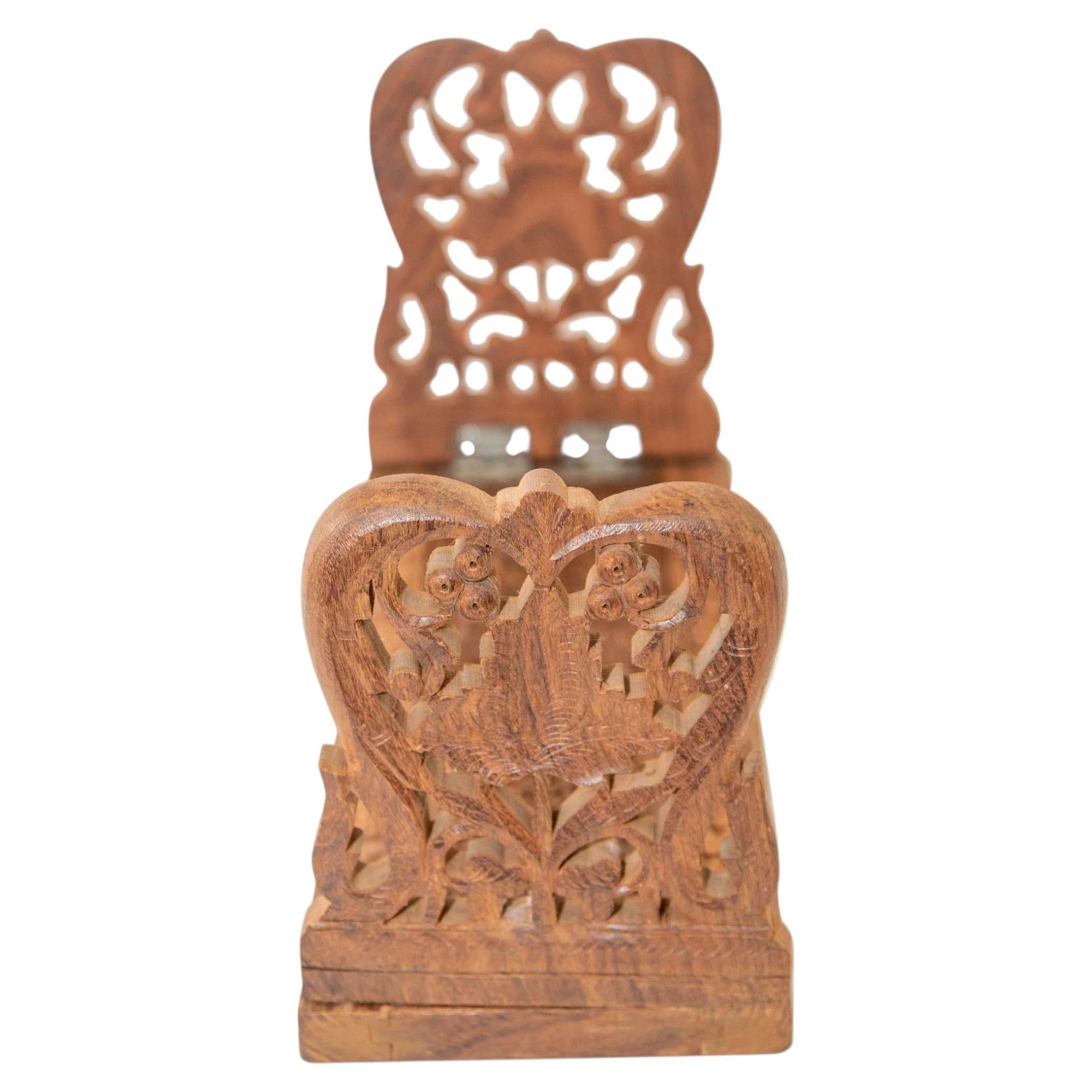 Expandable Hand carved Teak Wood Book Shelf Bookends from India 1950s