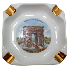 Porcelain Ashtray Limoges Paris Arc de Triomphe Hand-Painted Dish France 1960s