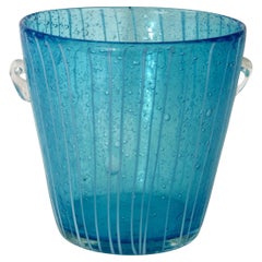 Murano Venini Venetian Ice Bucket Blue and White Art Glass 1980s