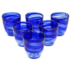 Handcrafted Double Old-Fashioned Cobalt Blue Set of 6 Glasses 1980s