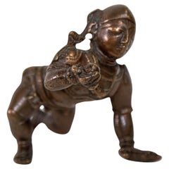 Antique Indian Bronze Figure of Baby krishna with his Butterball