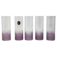 Geätzte lila Vintage-Highball-Bechergläser, Vintage Bohemia C, lila