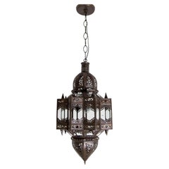 Vintage Moroccan Moorish Star Clear Glass & Pierced Metal Lantern, Marrakech