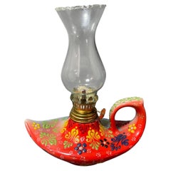 Lampe à huile turque en céramique rouge faite à la main, style Aladin