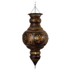 Moroccan Bronze Patina Chandelier, Hand-Hammered Moorish Design, 1940